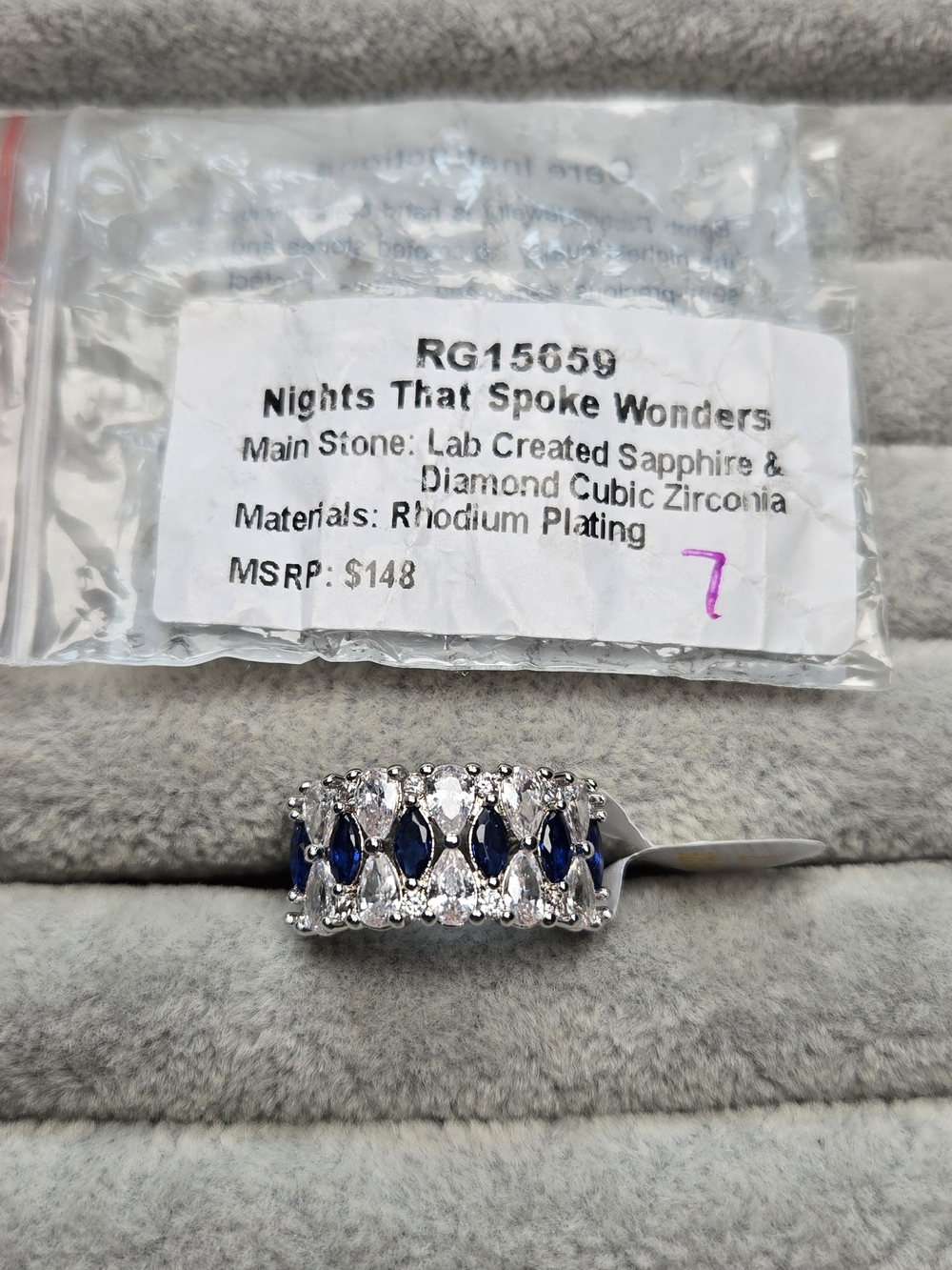 Size 7 Sapphire Diamond Cubic Zirconia Bomb Party September "Tempting Gaze”